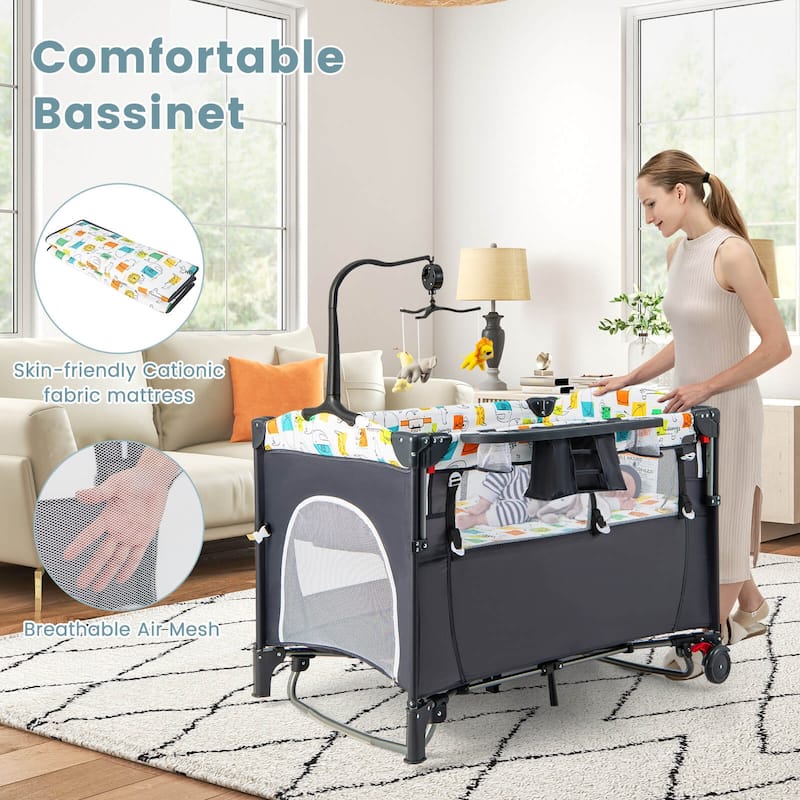 Honeyjoy 5-in-1 Baby Crib with Adjustable Height Soft Mattress - See Details