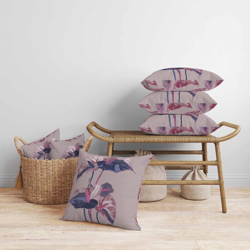 Anthurium Bloom Faux Suede Reversible Throw Pillow Lavender and Blue