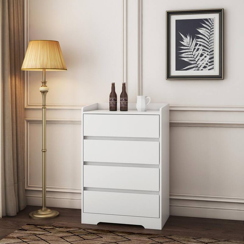 4-Drawer Dresser, Handle-Free Chest of Drawers, 100% Waterproof Wooden Cabinet with Sturdy Frame