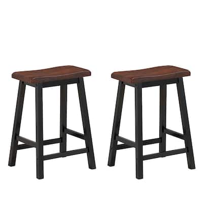 Gymax Set of 2 Bar Stools 24''H Saddle Seat Pub Chair Home Kitchen - See Details