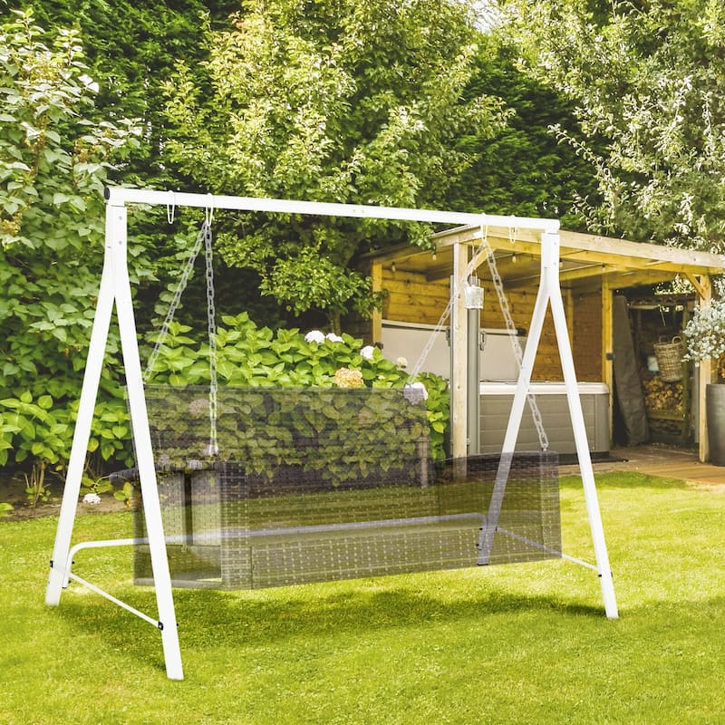 Outsunny Metal Porch Swing Stand, Heavy Duty Swing Frame, Hanging Chair Stand Only, 528 LBS Weight Capacity - Antique White