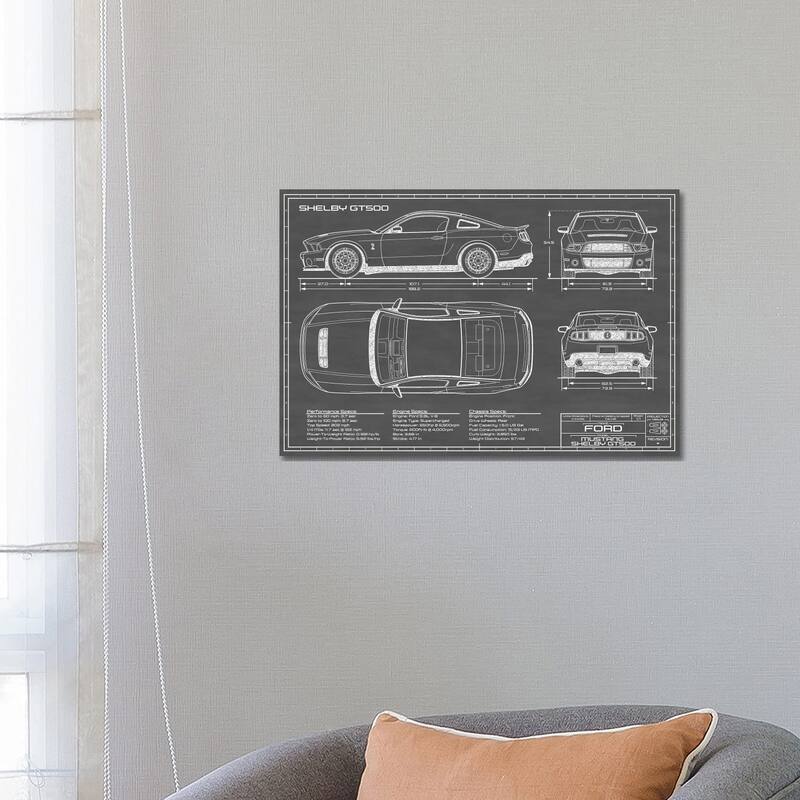 iCanvas "Shelby GT500 (2013-2014) Black" by Action Blueprints Canvas Print - 18x26x1.5