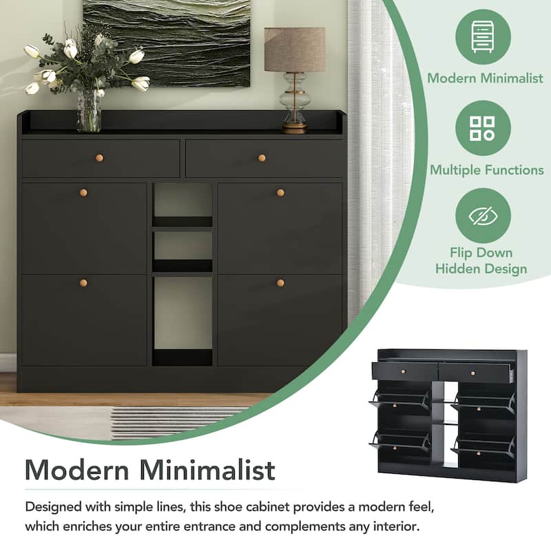Modern Shoe Cabinet with 4 Flip Drawers