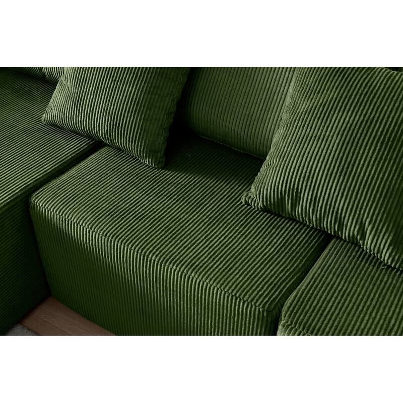 L Shaped Sectional Foam Sofa, Upholstered Corduroy Fabric Sofa, Modular Cloud Couch with Chaise Lounge & Removable Covers