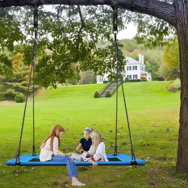 700lb Capacity Platform Tree Swing - 60x32 Inch Outdoor Swing Bed | Giant Rectangle Swing For Backyard With Adjustable Ropes