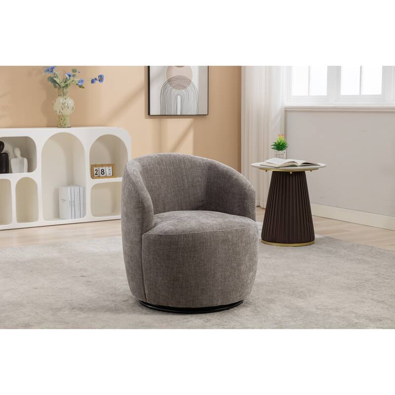 Small Swivel Barrel Chair, Chenille Upholstered Lounge Chair, Single Sofa Chair with Semi-Circular Backrest & Metal Base