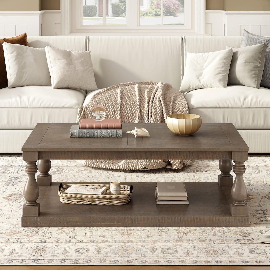Vintage Coffee Table Center Table with Shelf, Side Table Brown Cocktail Table for Living Room Bedroom