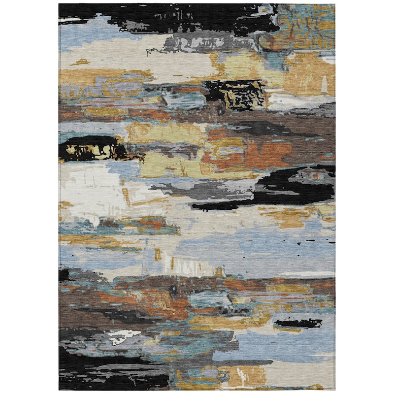 Machine Washable Indoor/ Outdoor Abstract Contemporary Chantille Rug