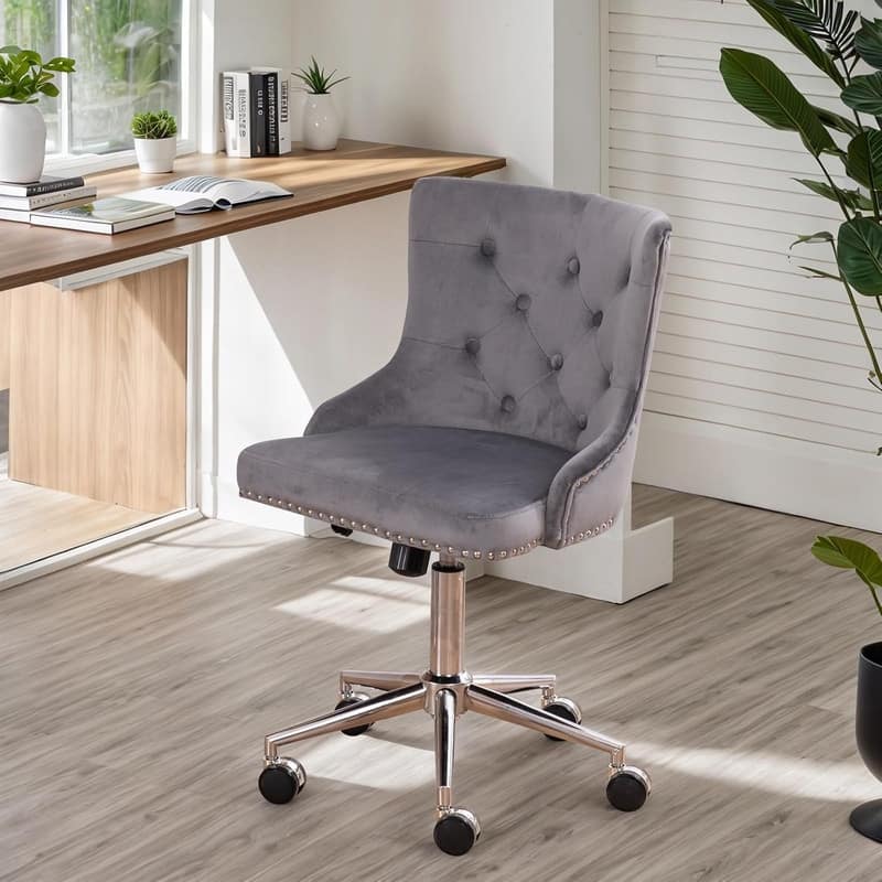 VINGLI Pink Velvet Office Chair with Wheels