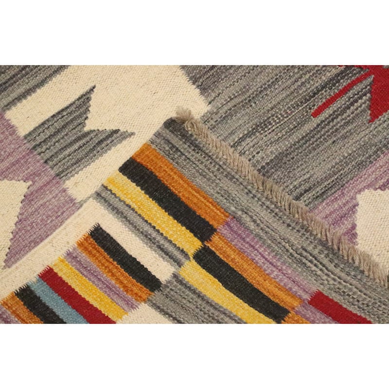 Hand Woven Oriental 100% Wool Carpet Southwestern Tribal Greys & Charcoal Kilim Area Rug - 9' 8'' X 6' 7''