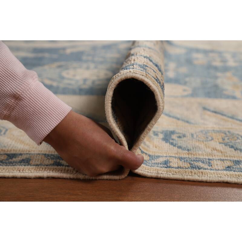 Hand Knotted Oriental 100% Wool Carpet Transitional Geometric Navy Blue & Blues Oushak Area Rug - 12' 0'' X 9' 2''