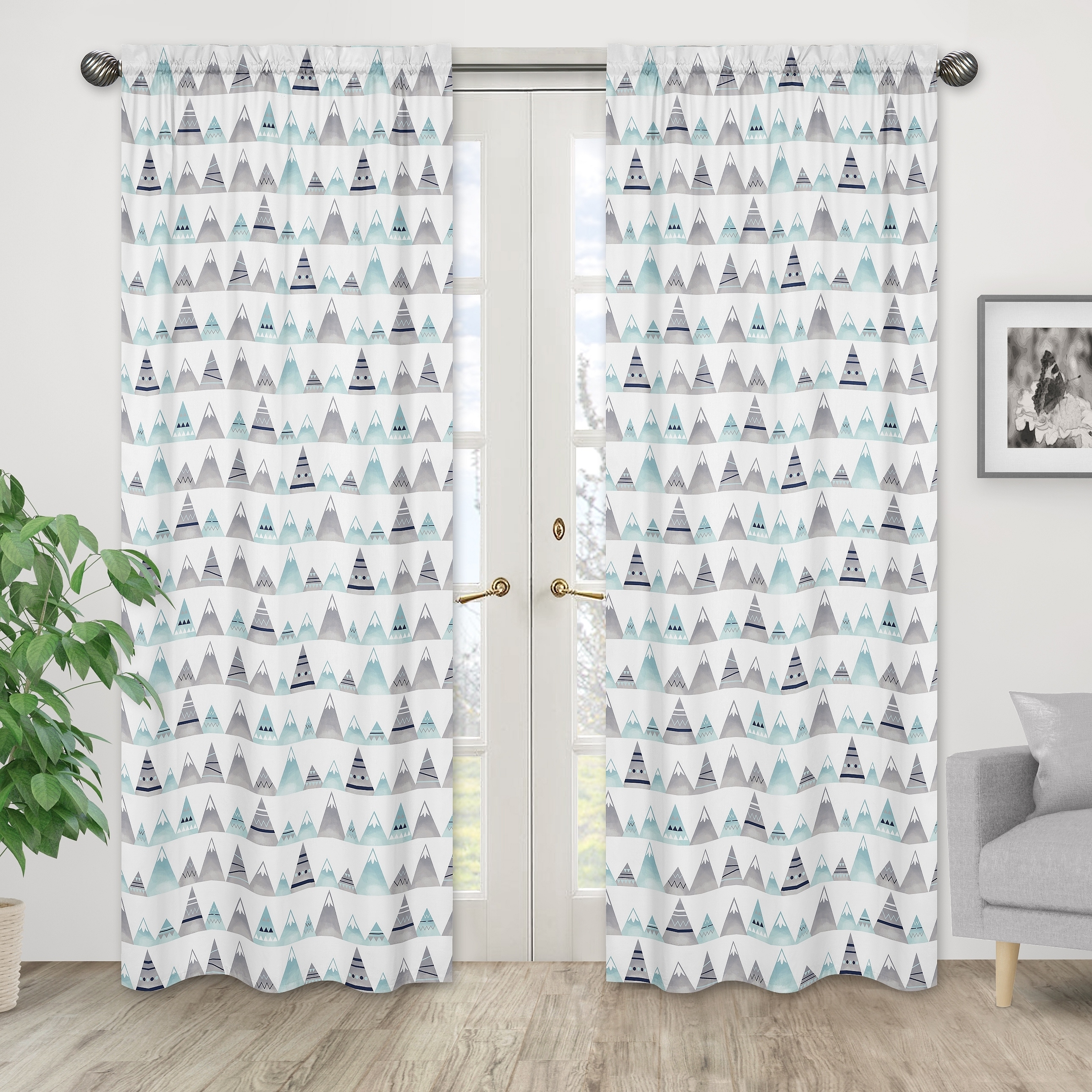 Sweet Jojo Designs Navy Blue Aqua and Grey Aztec Mountains