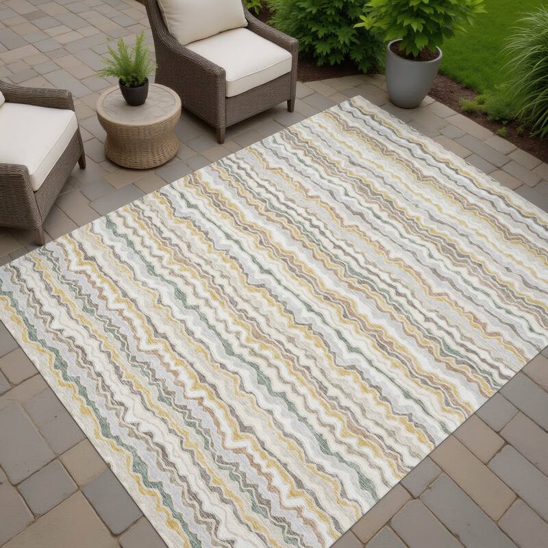 Machine Washable Indoor/ Outdoor Ziggy Stripe Chantille Rug