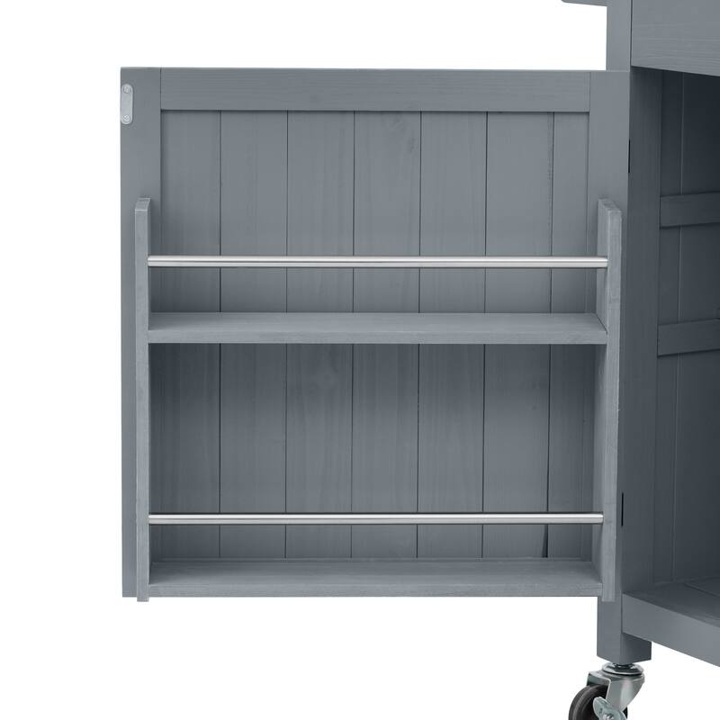 54 Inch Outdoor Kitchen Island with Stainless Steel Top Fir Wood Storage