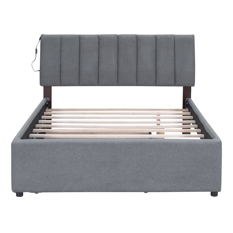 Teddy Fleece Full Size Upholstered Platform Bed with Trundle