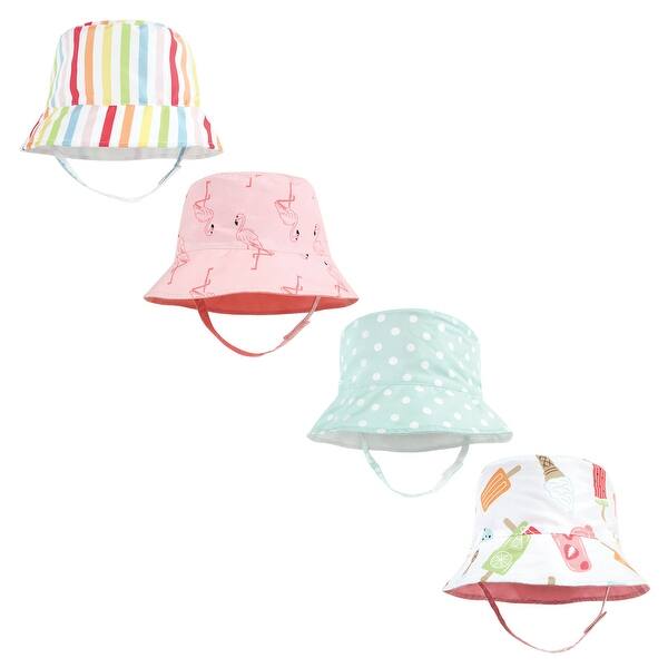 slide 2 of 2, Hudson Baby Infant Girl 4Pc Sun Protection Hat, Flamingo Rainbow Stripe Ice Cream Dot Flamingo Rainbow Stripe Ice Cream Dot - 12-24 Months