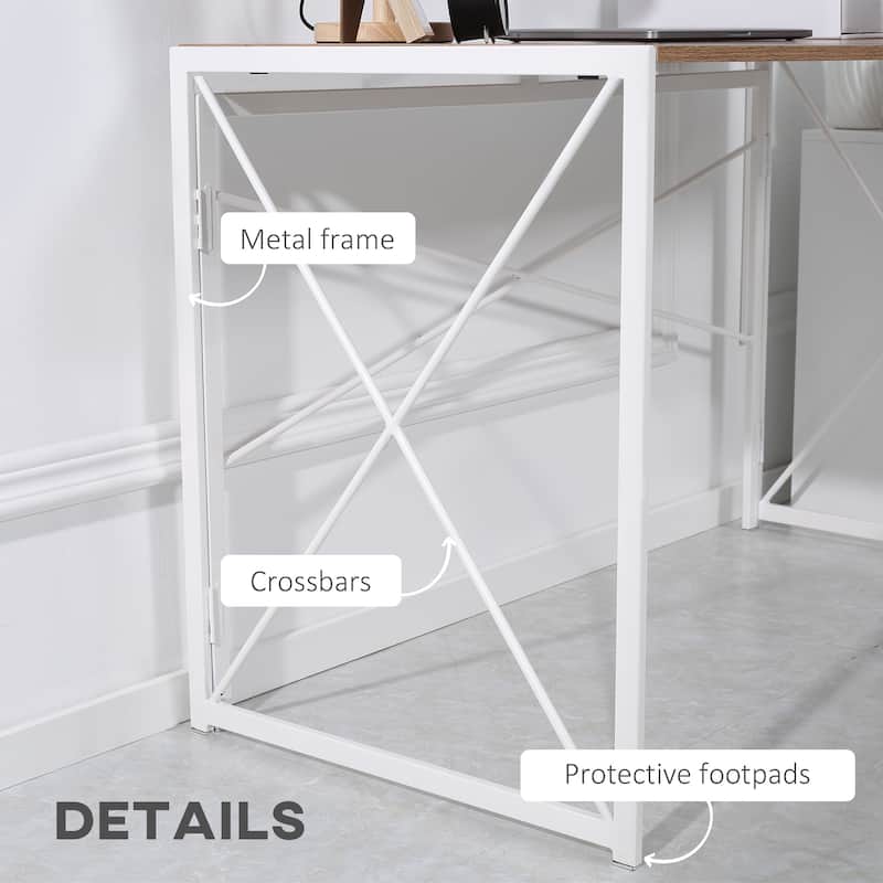 HOMCOM Folding Computer Desk, 47.25"W Home Office Writing Desk with Metal Frame