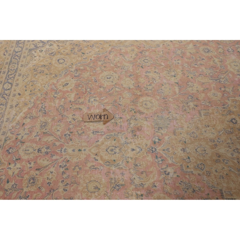Traditional Pink Mashad Persian Vintage Area Rug Handmade Wool Carpet - 9'7"x 12'2"