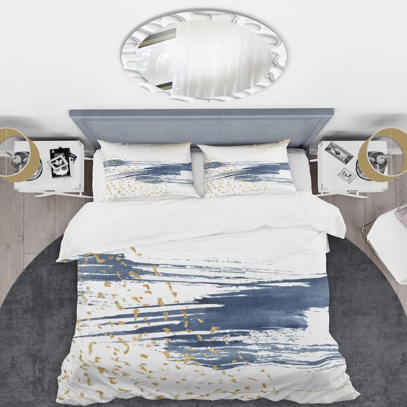 Designart 'Dark Blue and Gold Abstract I' Modern Duvet Cover Set