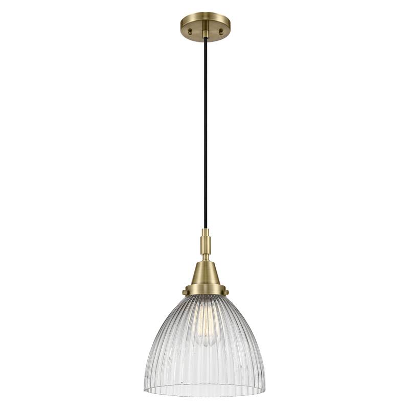 Innovations Lighting Downtown Urban - Caden Seneca Falls - 1 Light 10" Cord Hung Mini Pendant - Antique Brass/Clear Halophane Shade