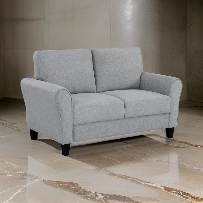 Engi 58 Inch Accent Loveseat, Smooth Gray Polyester, Attached Back Cushion