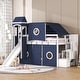 preview thumbnail 3 of 18, Impression Twin Size Playhouse Inspired Bunk Bed with Slide Pink Tent and Tower, Sturdy Construction & Unique Design, Blue
