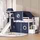 preview thumbnail 3 of 18, Playhouse Twin Size Bunk Bed with Slide Pink Tent and Tower, Blue