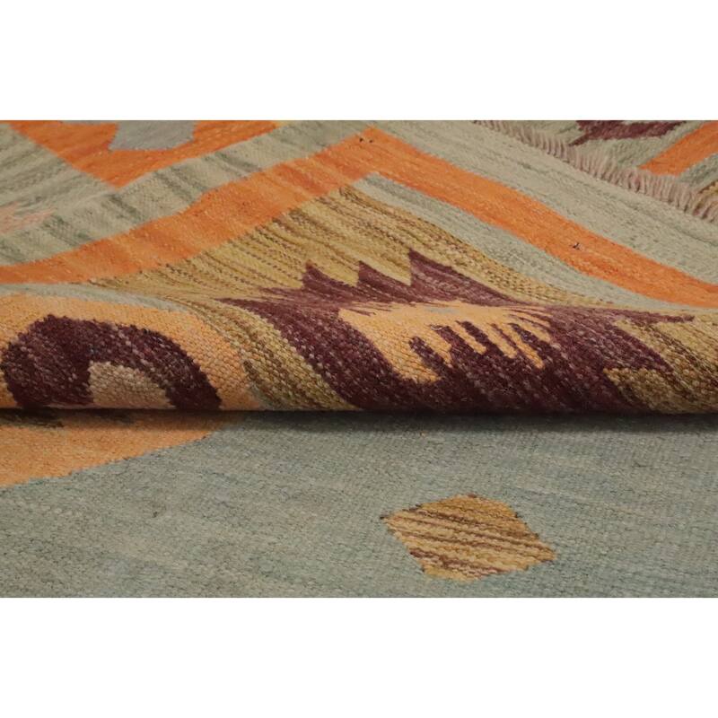 Hand Woven Oriental 100% Wool Carpet Southwestern Tribal Navy Blue & Blues Kilim Area Rug - 13' 0'' X 9' 9''