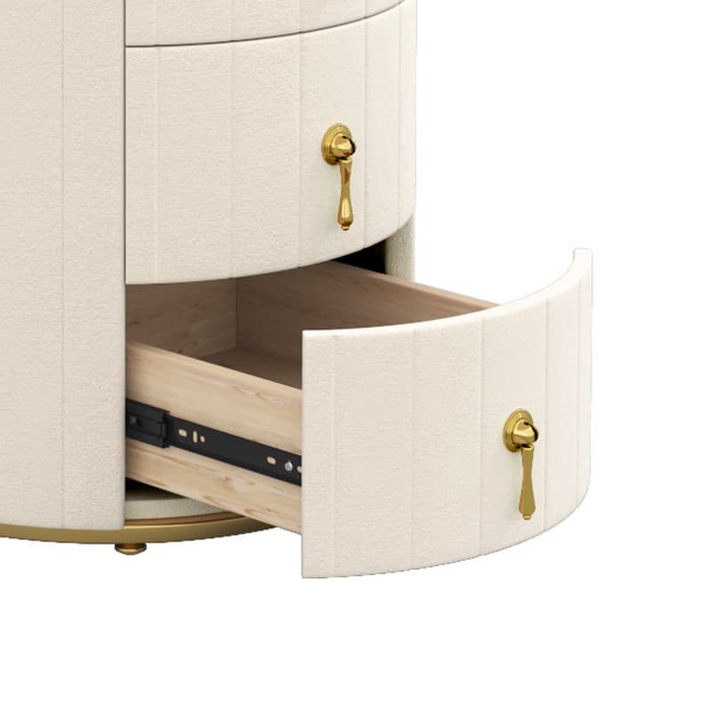 Velvet Upholstered Nightstand with 3 Drawers, Modern Cylinder-Shaped Bedside Table with Faux Marbling Top