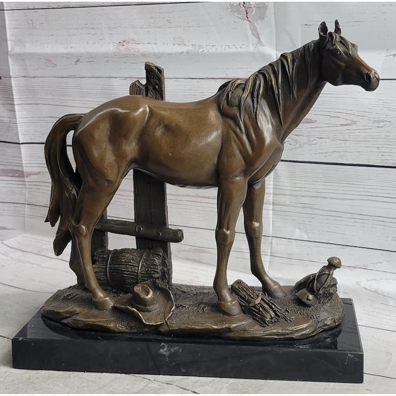 Horse At The Stable Bronze Sculpture Statue Equestrian Country Farm Decor Signed Art