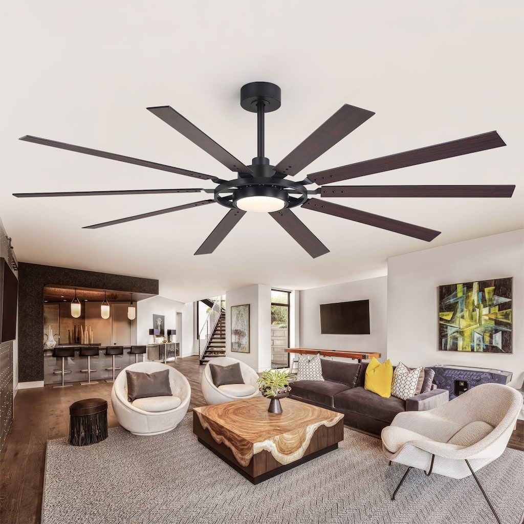 72 Inch LED Ceiling Fan with Light, 10 Blade DC Motor, Remote Control, 6 Speeds, Reversible Airflow, Quiet Indoor Fan