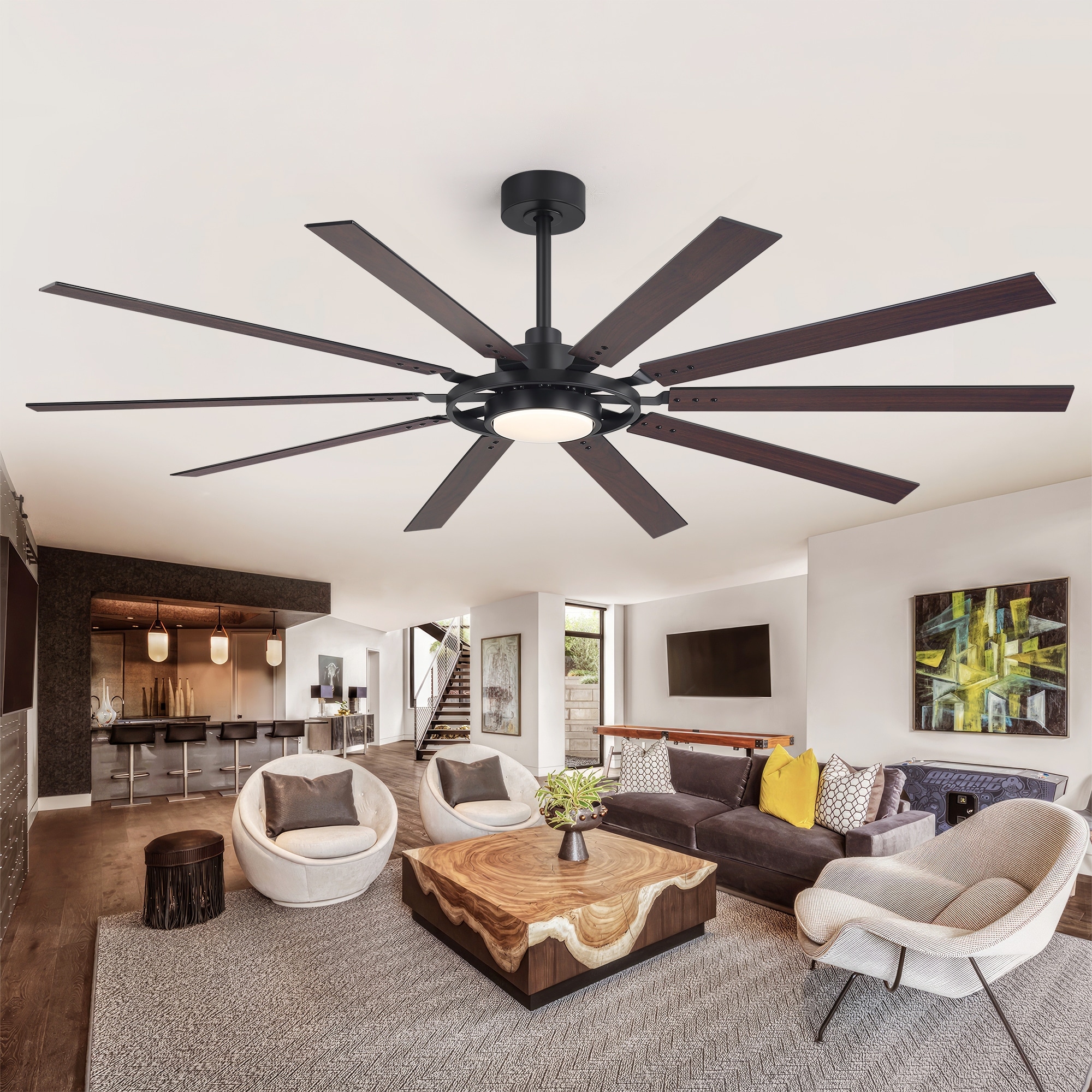 Airsurfer 72in Ceiling Fan with Light, 10 Blade fan, Remote Control, 6 Speeds, Reversible Airflow, Quiet Indoor Fan