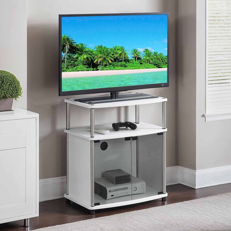 Convenience Concepts Designs2Go TV Stand with Black Glass Storage Cabinet and Shelf for TVs up to 26 Inches