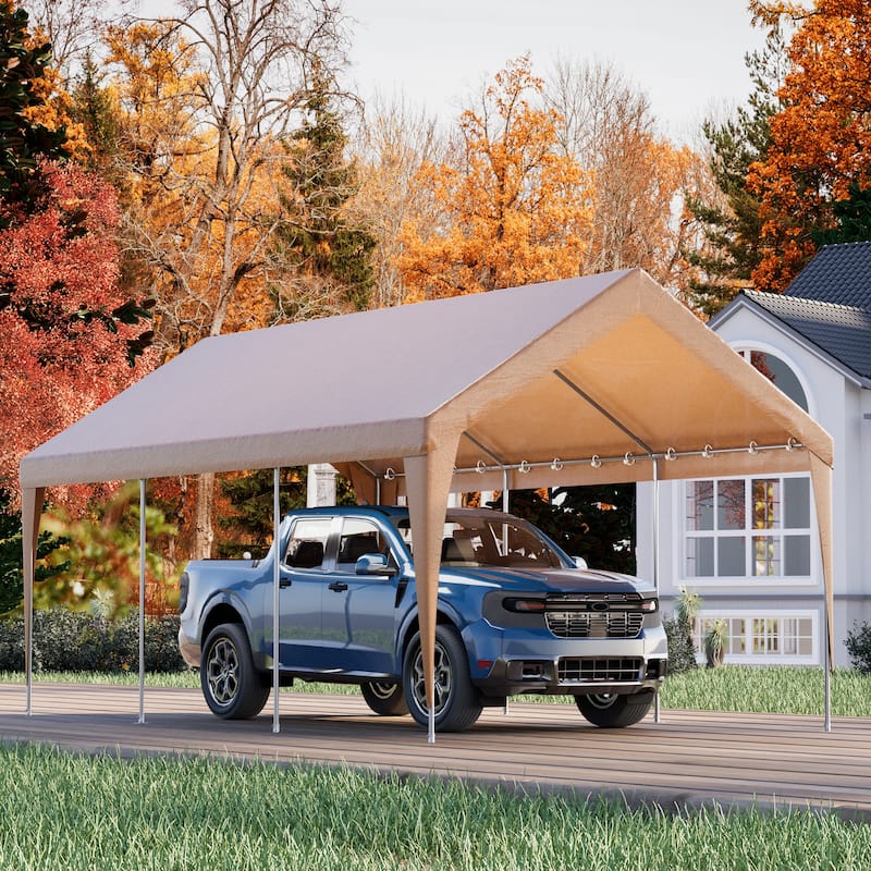 Heavy Duty Carport, All-Weather Waterproof Shelter with Steel Frame for Cars, Boats & Equipment - 10'x20' - Yellow