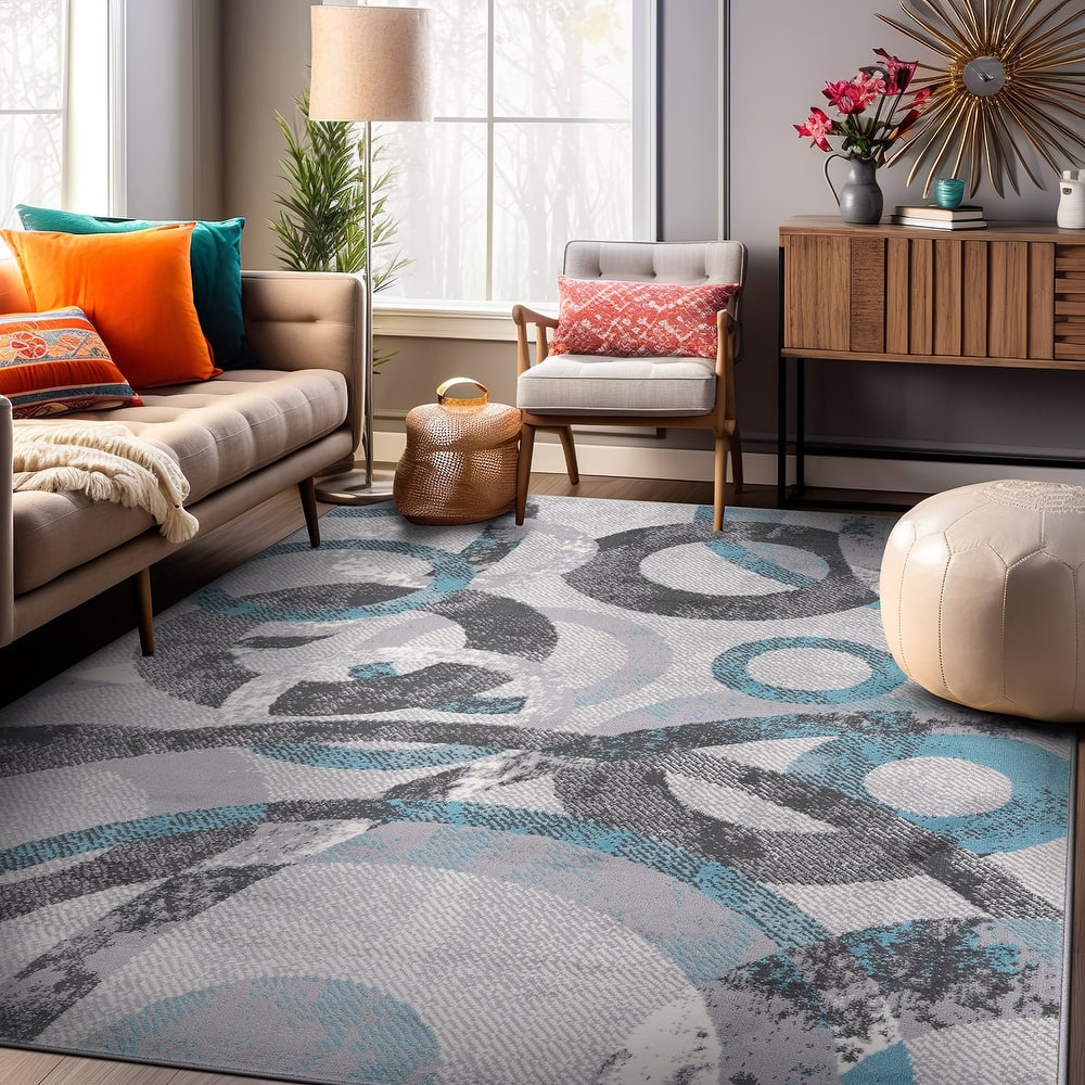 World Rug Gallery Distressed Modern Circles Area Rug