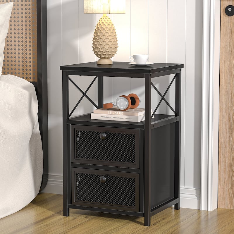 4-Pieces Bedroom Set with Drawer and Nightstands Set of 2, 5-Drawer Dresser, Brown/Grey Set