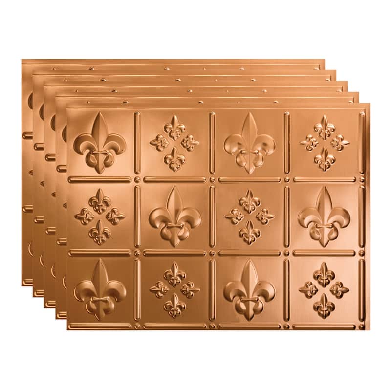 FASÄDE Fleur de Lis Decorative Vinyl Backsplash Panel - 5 Pack - Polished Copper