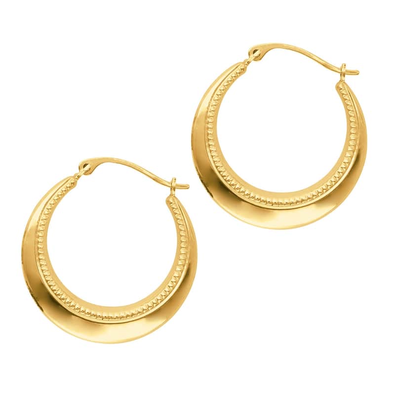Curata 14k Yellow Gold 22mm Bead Detail Ethnic Hoop Earring