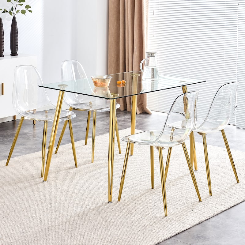 Modern minimalist armless crystal dining chair, plastic chair set of 6 with metal legs