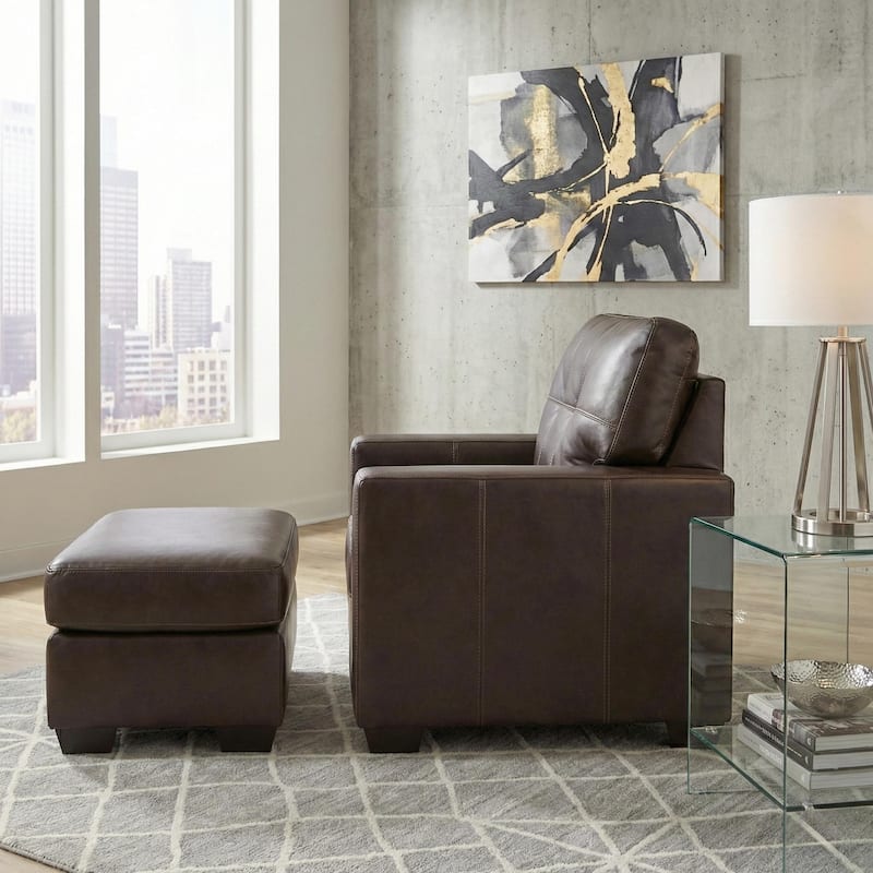 Roundhill Furniture Holmes Leather 2-Piece Living Room Set, Lounge Chair and Ottoman