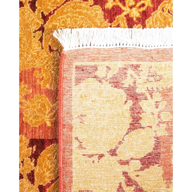 Overton Handknotted Wool Traditional Abstract Pink Runner