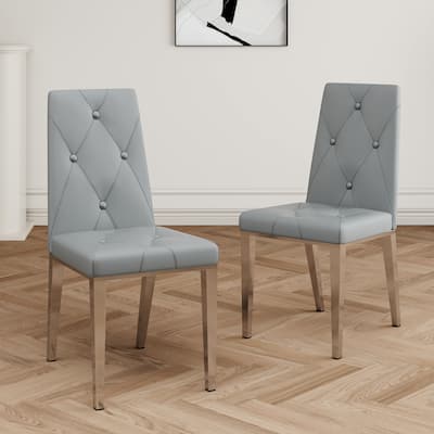High Back Upholstered Dining Chairs, Tufted Button Dining Table Chair, Leather Office Chair, Business Reception Chair, Set of 2