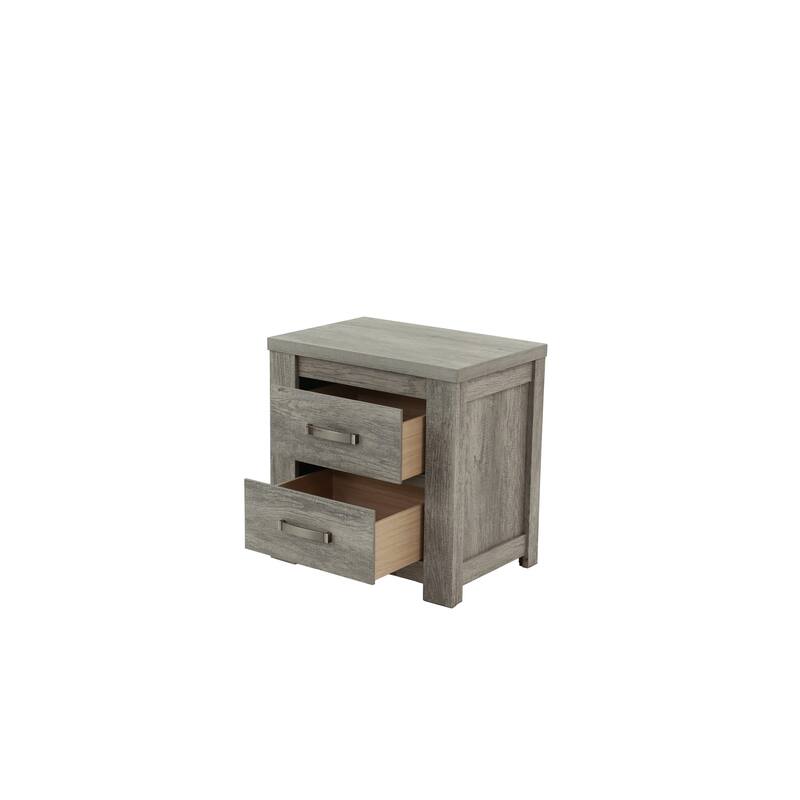 Rustic Light Grey Two Drawer Nightstand, Modern Bedroom Furniture