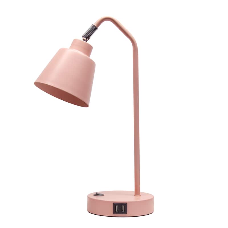 Modern Adjustable Metal Desk Lamp with USB Charging Port in Multiple Colors - 7.8" (L) x 5.6" (W) x 16" (H) - Blush Pink