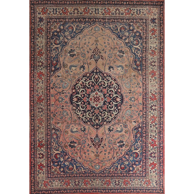 Hand Knotted Oriental 100% Wool Carpet Traditional Floral Pink Tabriz Area Rug - 11' 0'' X 8' 0''