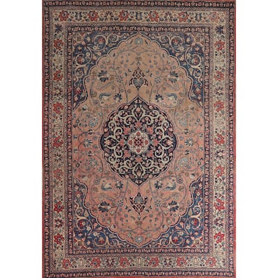 Hand Knotted Oriental 100% Wool Carpet Traditional Floral Pink Tabriz Area Rug - 11' 0'' X 8' 0''