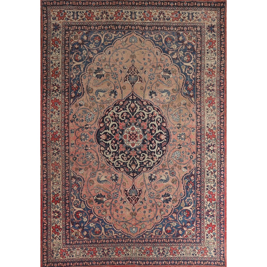 Hand Knotted Oriental 100% Wool Carpet Traditional Floral Pink Tabriz Area Rug - 11' 0'' X 8' 0''