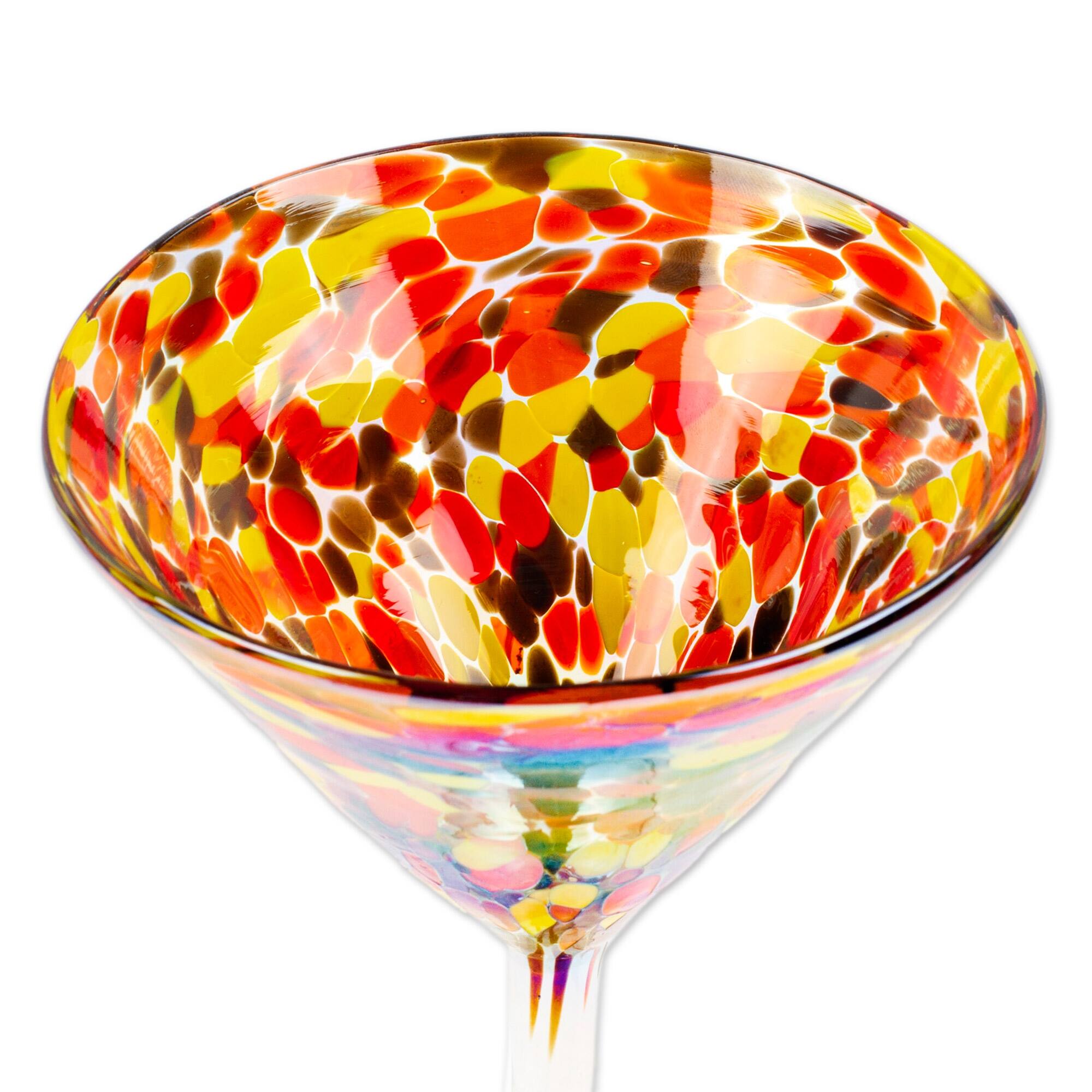 Novica Handmade Bright Confetti Handblown Recycled Glass Martini