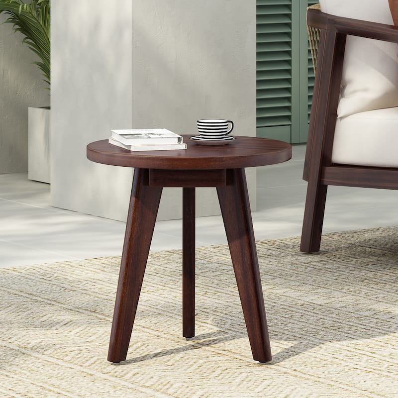 Roomfitters Solid Acacia Wood Round Side Table, Mid-Century Accent End Table for Living Room or Patio - Dark Brown