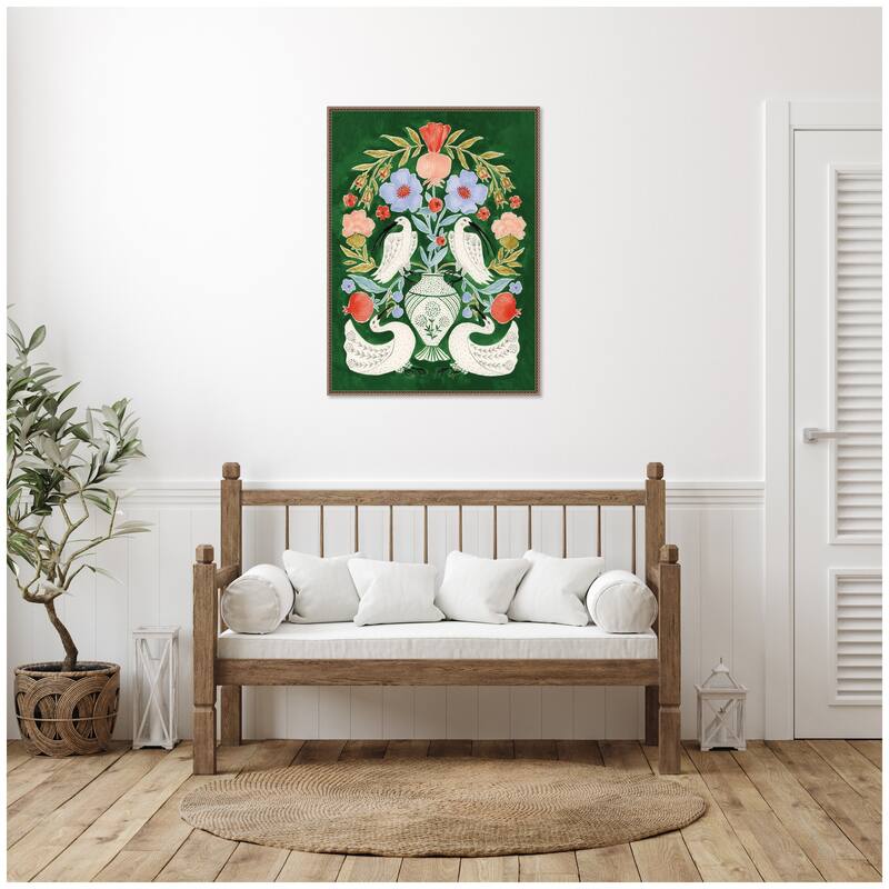 Kate and Laurel Floral Folklore Ibises and Swan by Jill Labieniec Framed Canvas Wall Art Print